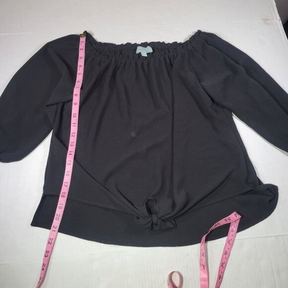 Veronica M. Black Off-Shoulder Blouse With Front Tie Detail 3/4 Sleeves Size M - Picture 4 of 8